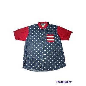 Redhead USA Flag Button Up Shirt Mens XL Short Sleeve America Stars & Stripes